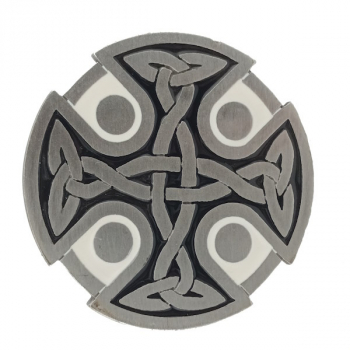 Preview: Belt Buckle Celtic Cross, round, grey + white + silver